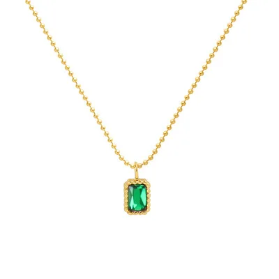 

Luxurious 24K Gold Beaded Chain Titanium Steel Green Diamond CZ Necklace Vintage Stainless Steel Square Emerald Necklace