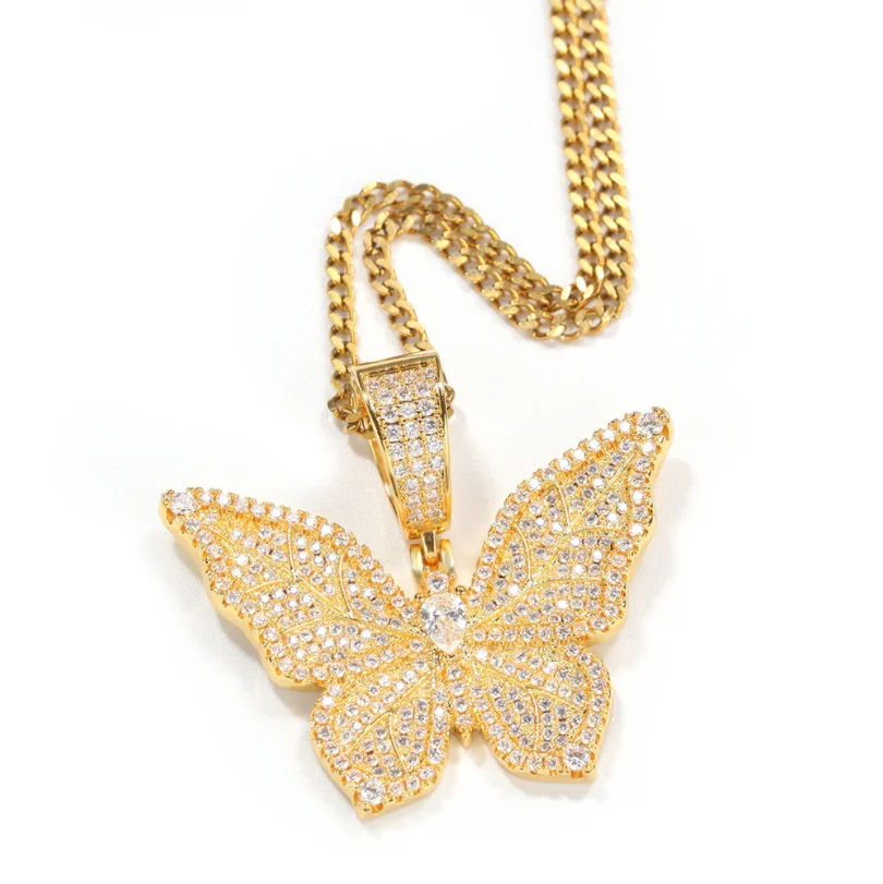 

2020 delicate butterfly necklace diamond Zircon iced out necklace butterfly 18k gold plated necklace butterfly, Silver/gold/rose gold