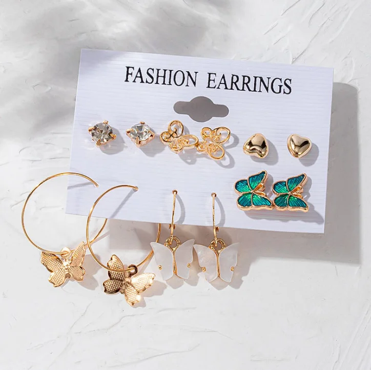 

6 new alloy Butterfly Earrings Love Earrings Set Valentine's Day gift