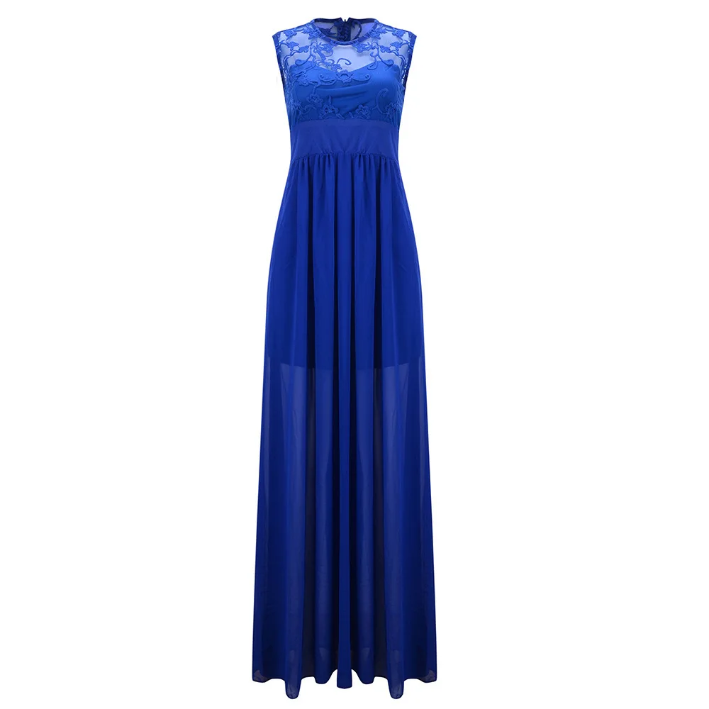 

Factory wholesale dress party evening dress sexy slim light blue lace and chiffon back zipper long one-piece dress