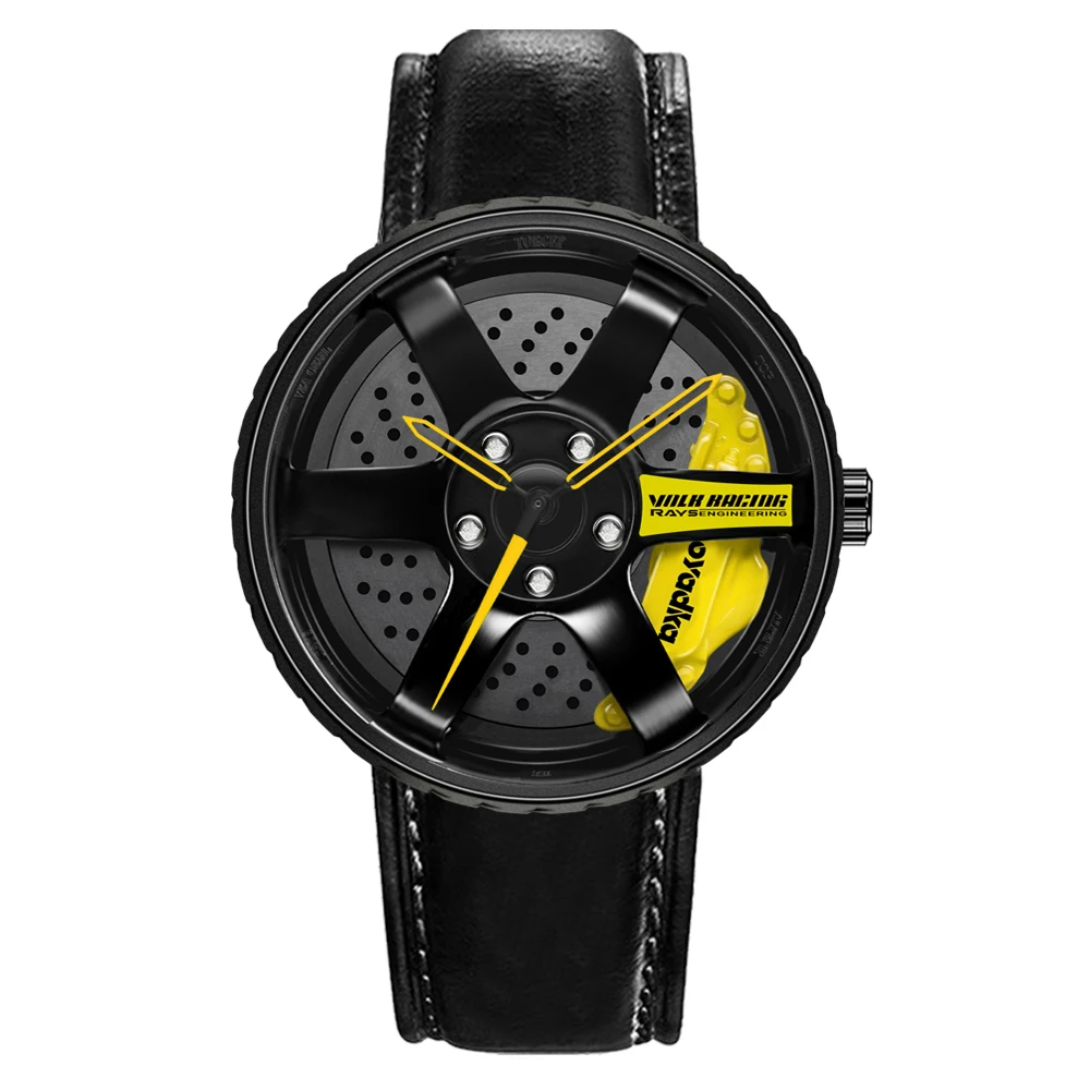 

High Quality Cool Mens watch Luxury 3D Wheels Control Car Black Quartz Watch, Customized colors