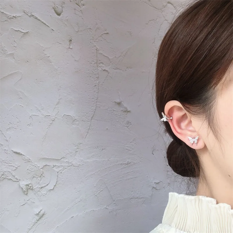 

Fine dainty jewelry 925 sterling silver shiny zircon butterfly earrings