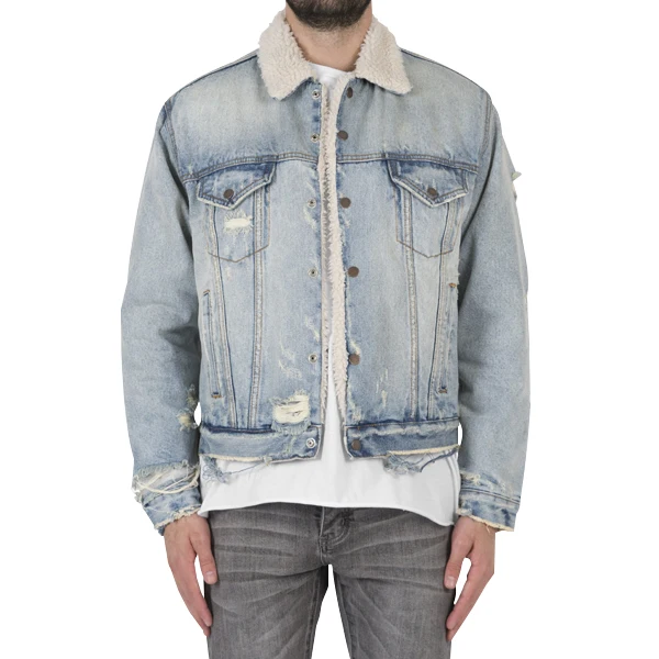 

Factory wholesale men acid washed distressed custom denim jacket, Can be customized