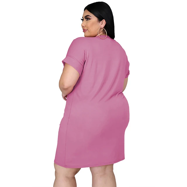 

2021 New Arrivals Plus Size Casual Love Graphic Short Sleeve Oversized Pink Knee Length Dress Summer Lady Elegant -YS