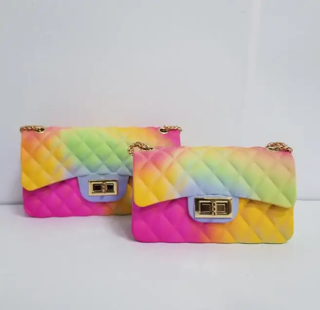 

2020 hot sale women colorful shoulder bag luxury mini pvc rainbow handbag small jelly purse, As the picture show