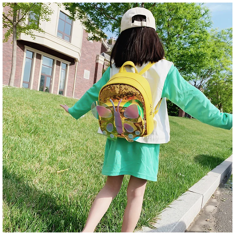 Creative Design Colorful Glitter Little Girls School Backpacks with Wings