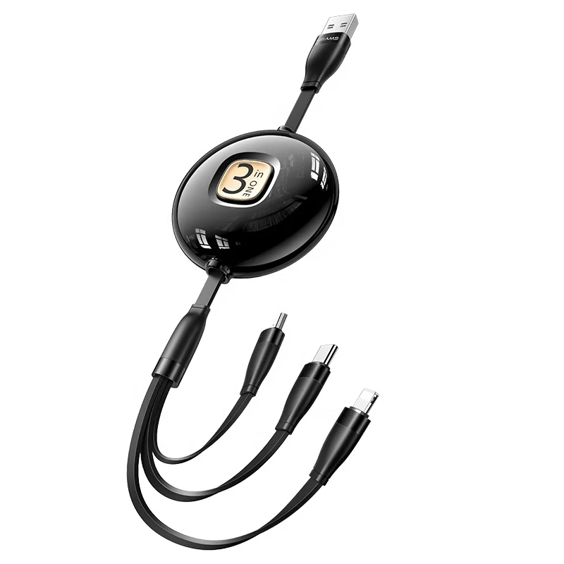 

USAMS Colorful 3 in 1 Micro USB Type C Retractable Mobile Fast Charging Data Cable, Black blue green