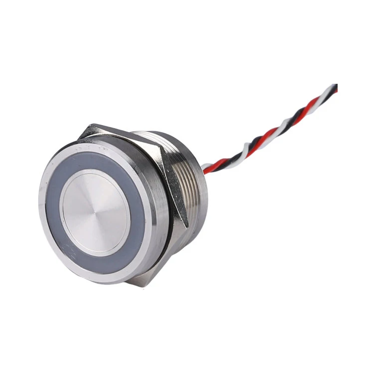 

22Mm Flat Head 1No Normally Open Ring Led Sliver Anodized Housing Momentary Function Ip68 Waterproof Piezo Switch