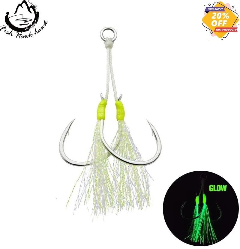 

High quality1/0 -7/0 Luminous Double jigging assist hook for jigging fishing lure, As the picture shows