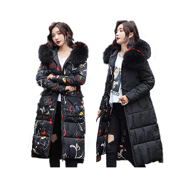 Winter Down Cotton Clothing Long Wool Collar Cotton-Padded Women's Loose-fitting Two-sided Coat cotton-padded Jacket