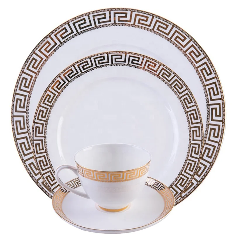 

High end bone china royal dinnerware sets luxury dishes gold plates ceramic tableware for business reception
