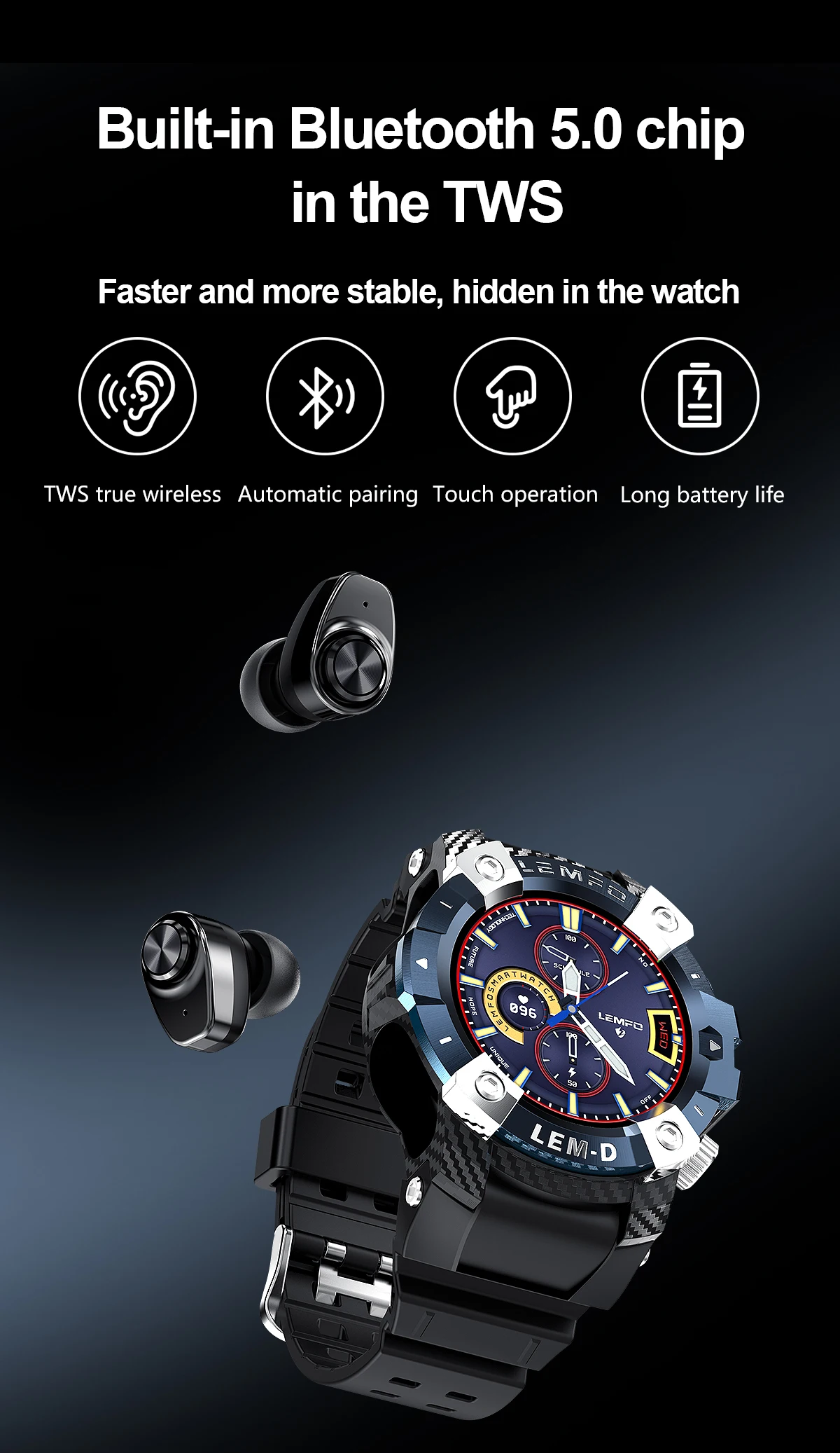 2021 Lemfo Lemd Smart Watch Men With Bt Wireless Earphones 2 In 1 Lem D  Smart Watch 2021 - Buy Smart Watch,Smart Watch Men,Smart Watch 2021 Product  on Alibaba.com