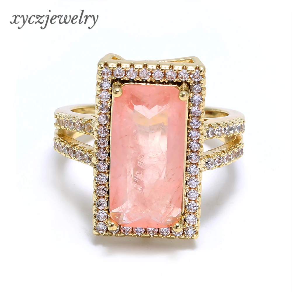 

Big luxury 18k gold zircon fusion stone brazil rectangle ring