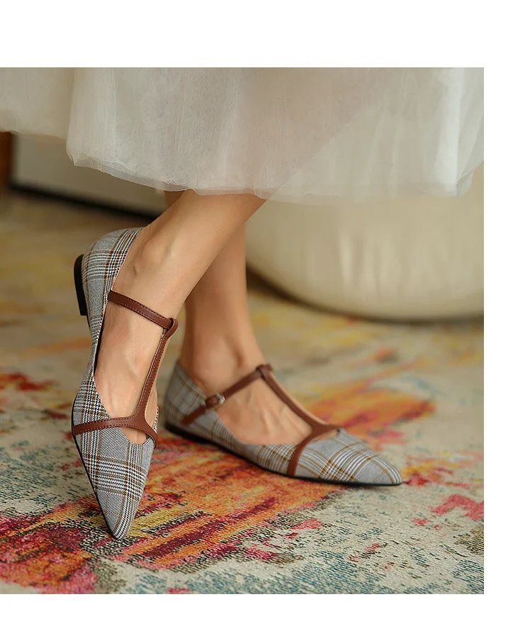 

Women's single shoes autumn 2021 new low heel women's shoes large size pointed shallow women's flat pumps, Gray, brown