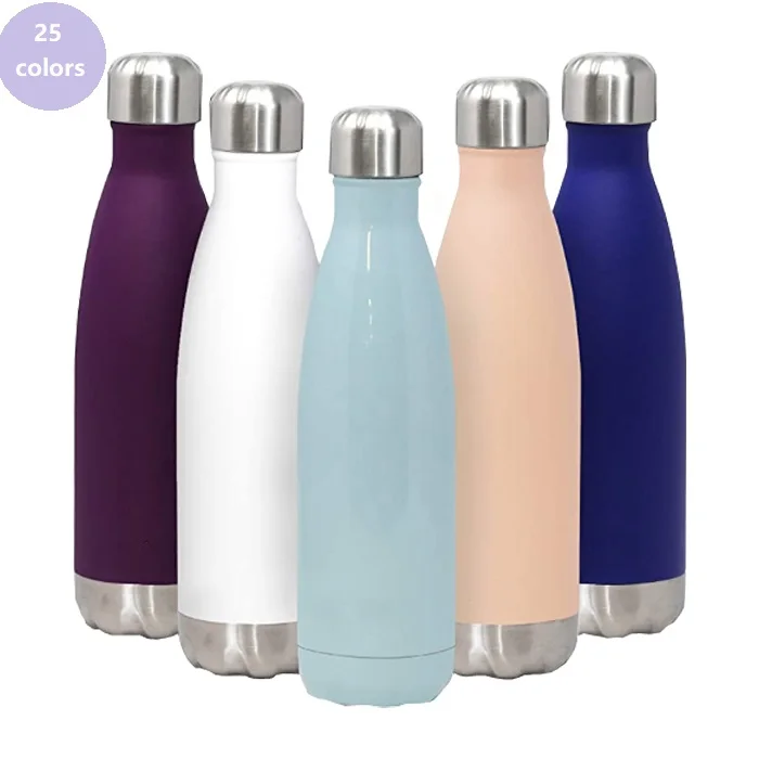 

17 ounce Eco-Friendly double wall stainless steel insulated cola shape vacuum thermal sports chilly water bottle keep cold 24hrs