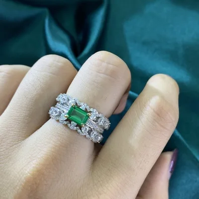 

SKA Jewelry Wedding Women Green Zircon Stone with White Gold Ring