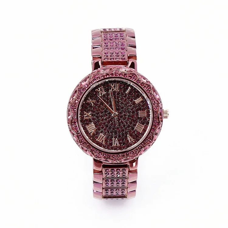 

Marshall Luxury Czech Rhinestone Stainless Steel Full Diamond Roman Numeral Purple Watch Fashion Ladies Watch