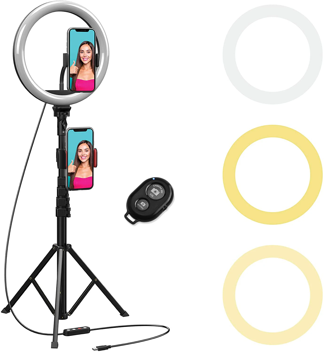 

10" Ring Light Tripod Stand Dimmable Selfie Ring Light LED Camera Ringlight with Tripod and Phone Holder for Live Stream, Black