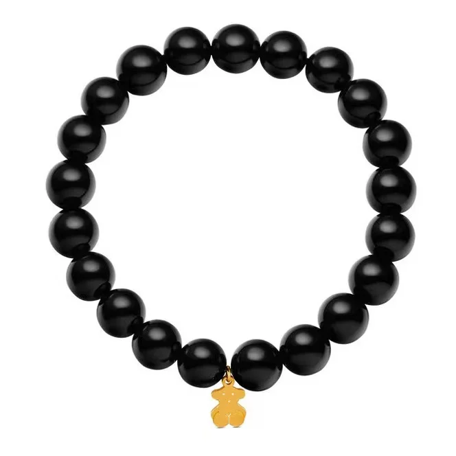 

Qings Custom nordic women black agate gold bear charm stainless steel bead bracelet