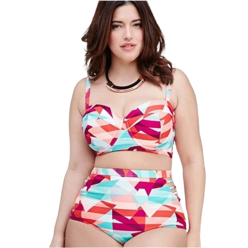 

Fat Women Plus Size XL-4XL High Waist Printed Bikinis 2 Piece Bathing Suits Swimwear Swimsuit