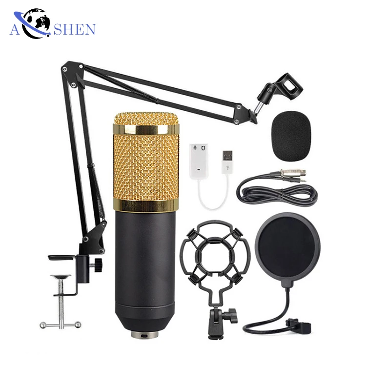

Wholesale Professional BM800 Studio Live Broadcast Recording desktop Condenser Microphone with mic shock mount pop filter kit, Blue/white/pink/black/black gold
