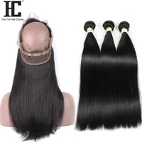 

Straight Hair Bundles With 360 Frontal Non-Remy Human Hair Bundles With Closure Brazilian Hair Weave Bundles With Closure