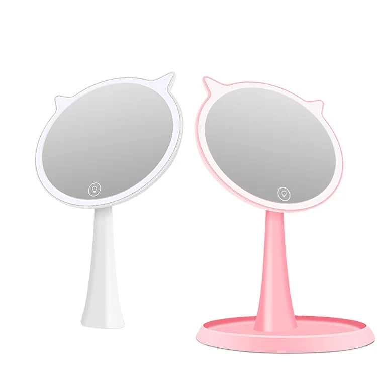 

2021 ART Cat Ear Design LED Vanity Mirror with Touch Dimmer 23 LED Bulbs for Make Up Dressing Table Makeup Mirror, Pink/white