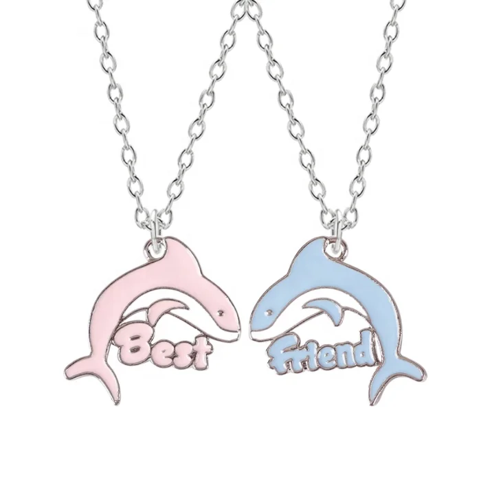 

2 Pcs Stainless Steel Best Friends Dolphin Pendant Necklace Cute Jewelry For Women