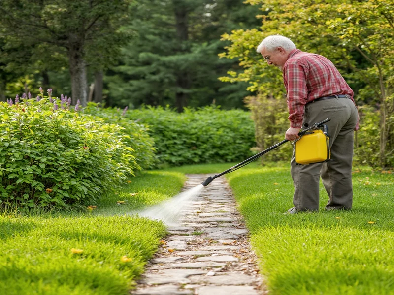 Applying homemade weed killer to garden path