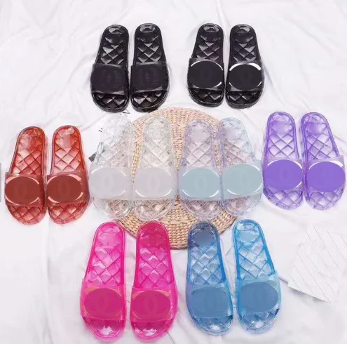 

Unisex colorful summer outdoor slides comfortable anti-slip waterproof transparent jelly slippers