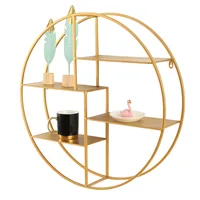 

Modern Creative Home Golden Metal Round Floating Storage Shelf Wall Decor