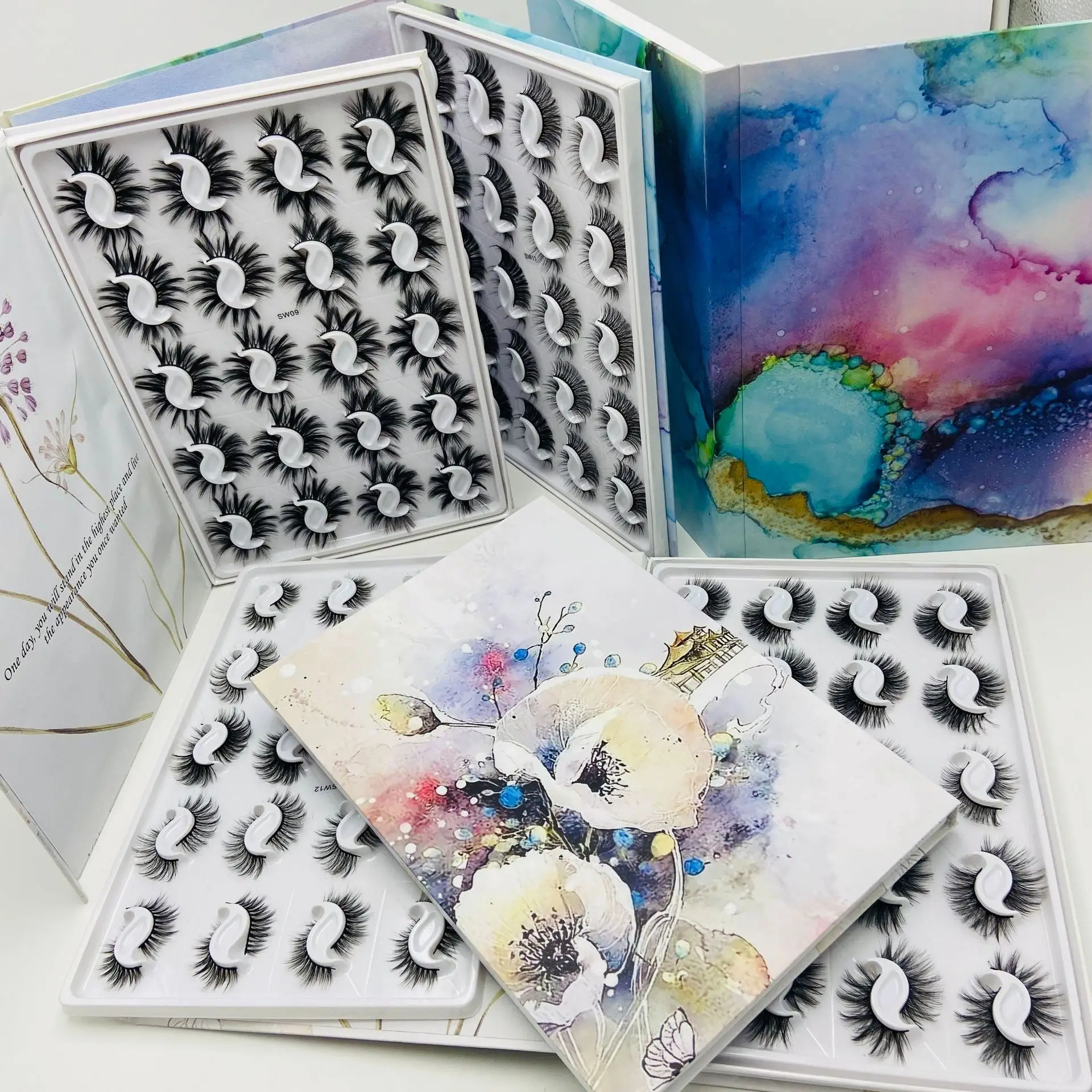 

sw01-sw14 20 pairs eyelash books hot natural 15mm 18mm 20mm 25mm faux mink eye lashes with packaging box