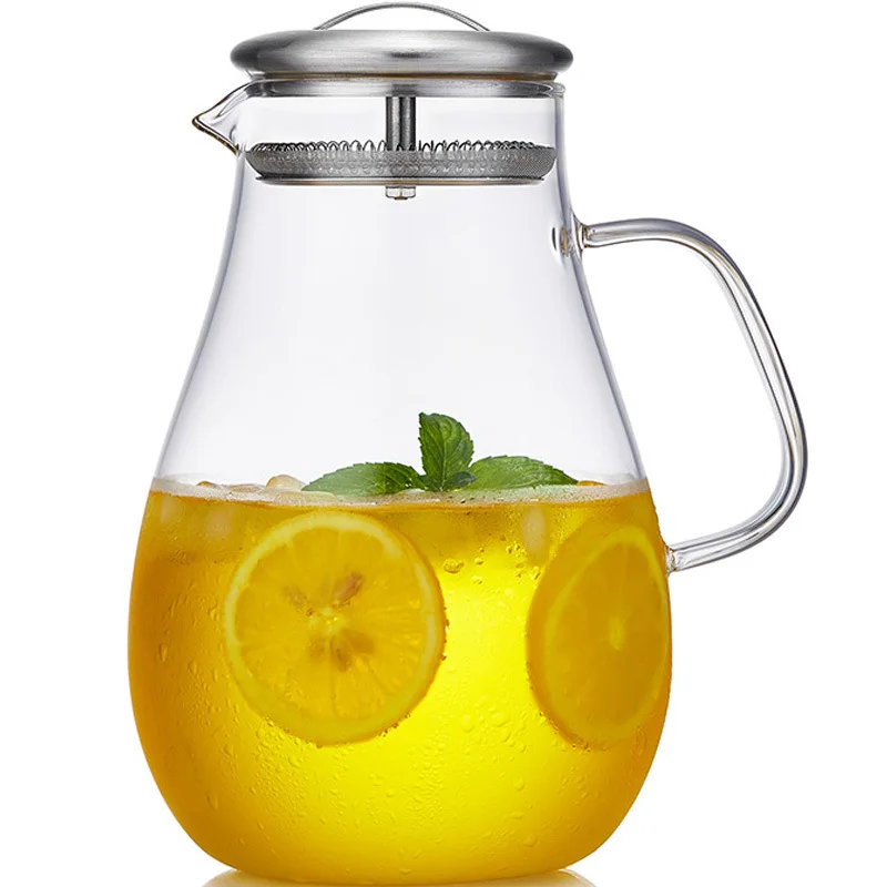 

Hot Sell 1800ml 60oz Glass Hot Water Jug With Stainless Steel Lid, Clear