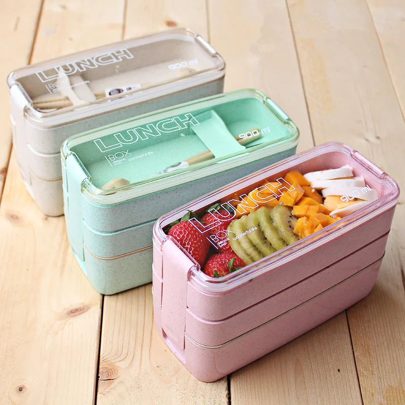 

Microwave Wheat Straw Dinnerware Lunch Box Food Storage Container Kids School Office Portable Bento Lunch Box