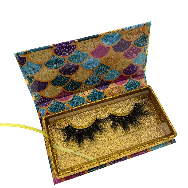 

Hand made Private Label 25mm 5D 6d dramatic mink eyelash with glitter lash box, Black