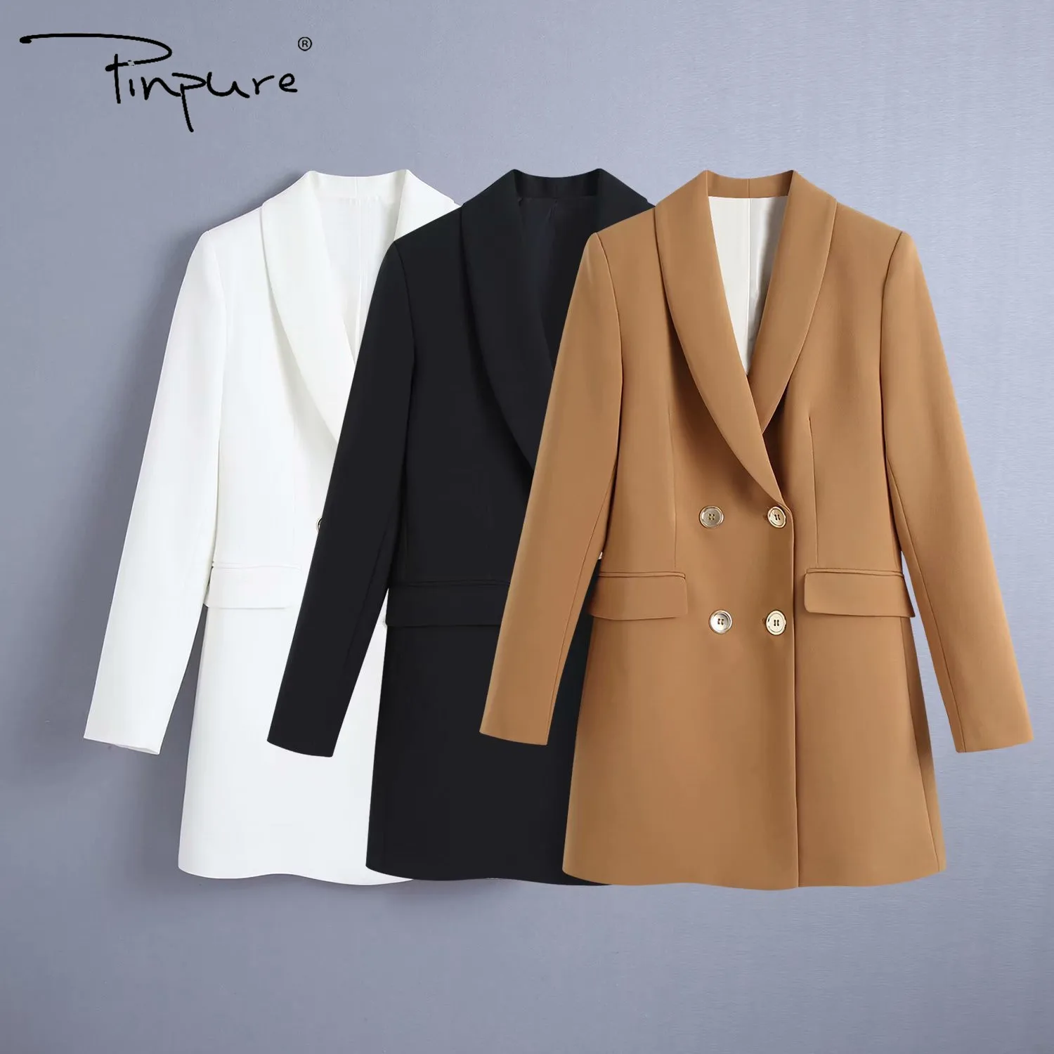 

R21693S 2021 Autumn new street style fashion temperament light mature long double-breasted blazer