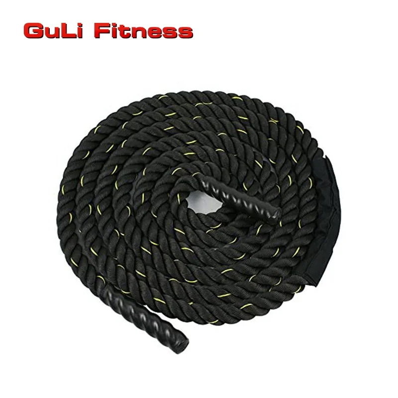 

Guli FItness 1.5/2 Inch 9/12/15m Commercial Black Battle Rope Power Strength Heavy Exercise Training Conditioning Sleeve Rope