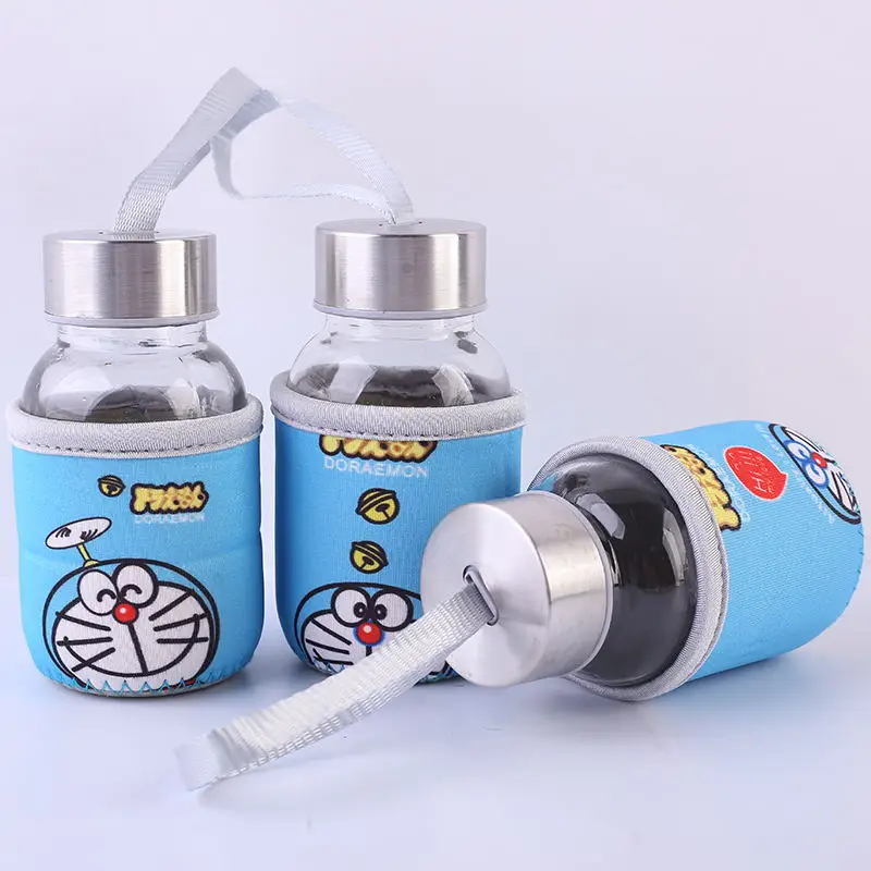 

mini custom cheap sport water glass bottle 150ml with neoprene sleeve, Clear