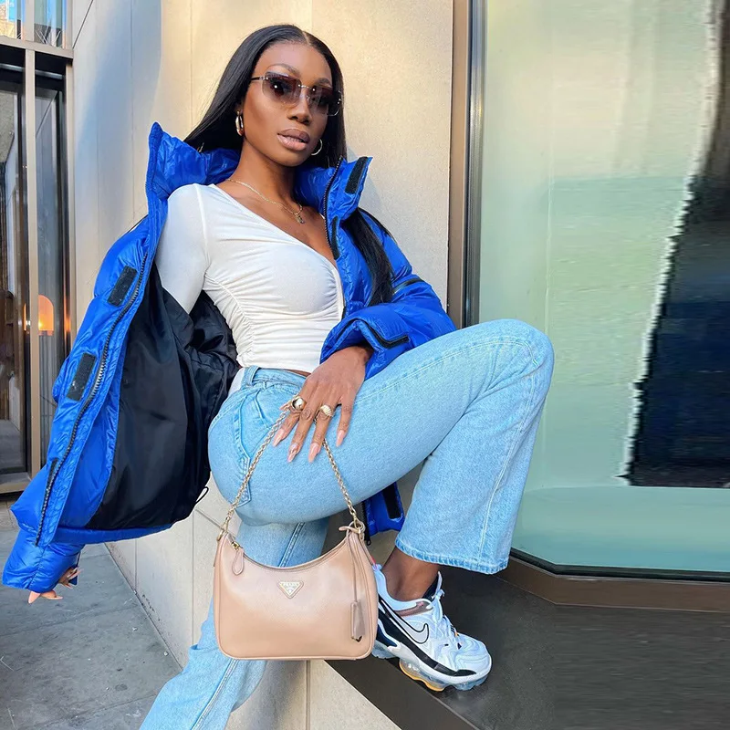 

2021 Amazon Hot Sale Women's Cotton Jacket Stand Collar Long Sleeve Zipper Pocket Ladies Jackets Casual