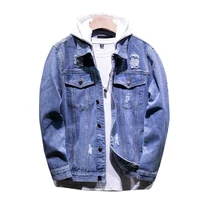 

2019 factory oem casual Wash blue Clothing winter warm Cotton ribbed jean jacket mens ripped denim jackets