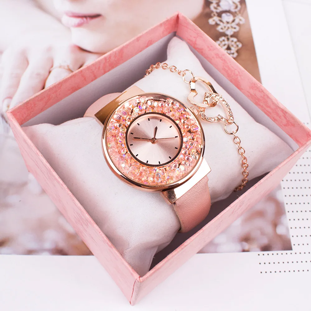 

Women Diamond Watch Quicksand Dial Bracelet Watches Set Ladies Leather Band Quartz Wristwatch Female Clock for girls watch price
