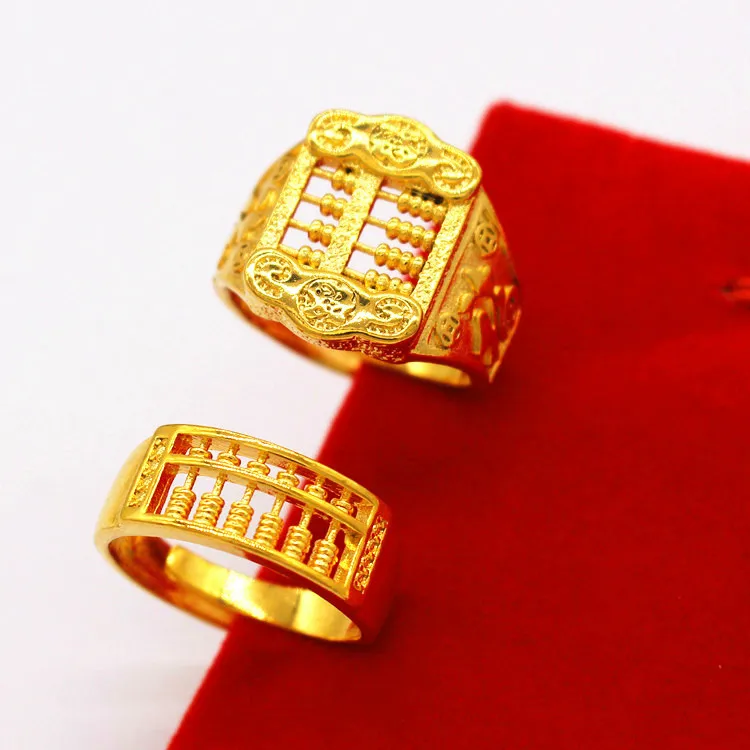 

Factory Direct Sale Vietnam Sand Gold Abacus Ring Opening Brass Gold Plated Jewelry Retro Fashion Couple Jewelry Wholesale