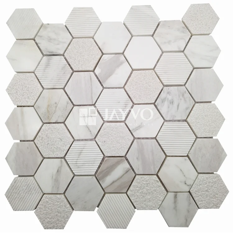 Hexagon Drama White Stones Mosaic Tiles for Kitchen