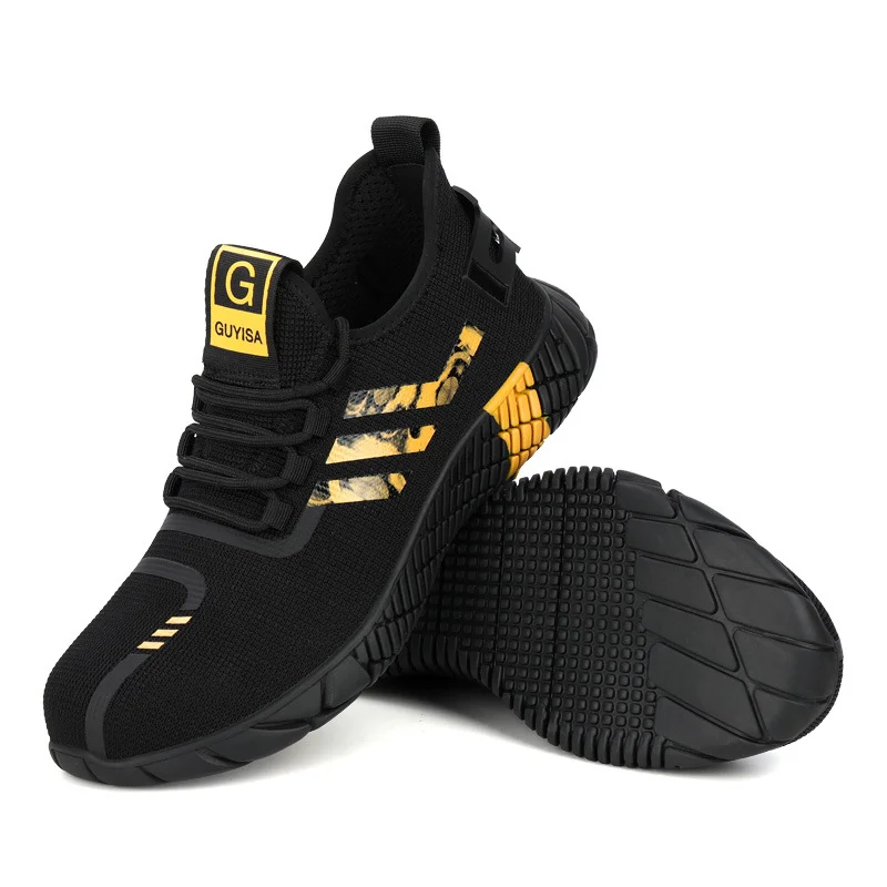 

2022 Bairuilun Safety shoes light and ventilating work shoes comfortable, anti slip and wear-resistant safety shoes, Yellow,red,grey