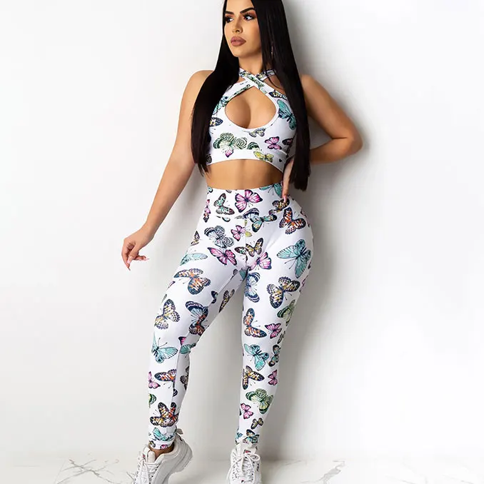 

FS2642A Sexy two piece set women butterfly print clothes