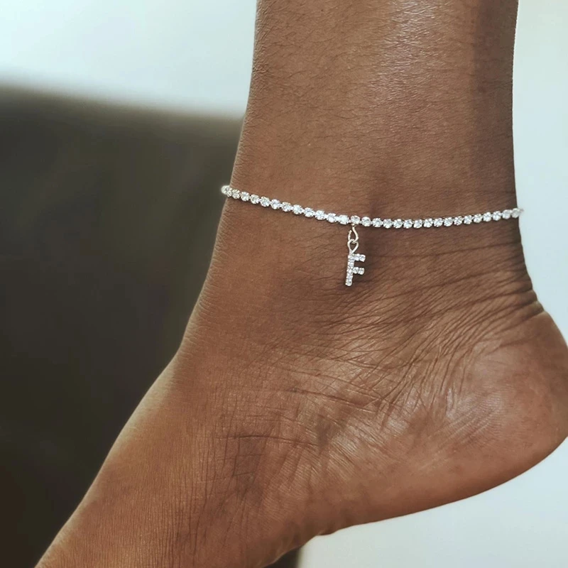 

Summer Crystal Zircon Initial Letter Ankle Bracelet Foot Chain Beach Leg Bracelets Boho Jewelry Alphabet Anklets for Women