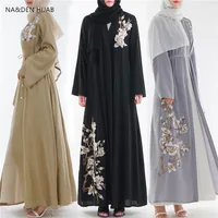 

2020 New Fashion Maxi Modern Islamic Clothing Muslim Dress Embroidery Abaya Dresses Plain Open Kimono