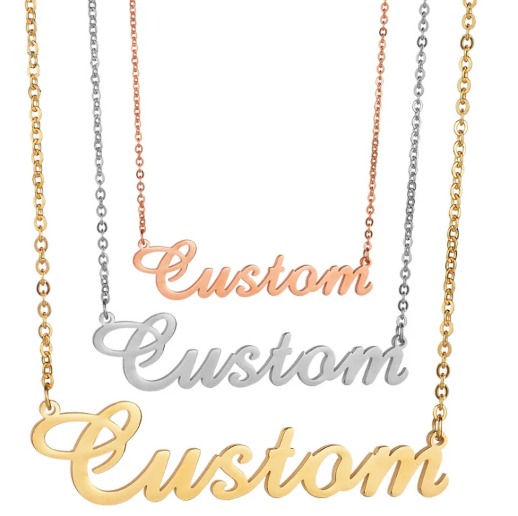 

Custom Personalized Name Pendant Necklace Personal Cartoon Stainless Steel 18k Silver Letter Initial Custom Name Pendant