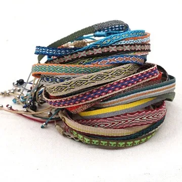 

Best Selling Pattern Wristband Braided Women Bracelet Bohemian Adjustable Rope Handwoven Friendship Cloth Bracelet