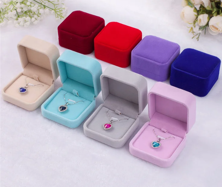 

High quality popular velvet jewelry display ring boxes pendant necklace boxs jewelry box custom logo printed, Picture